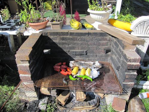 虹鱒、ヤマメ、野菜を焼く＠ポニーハウス